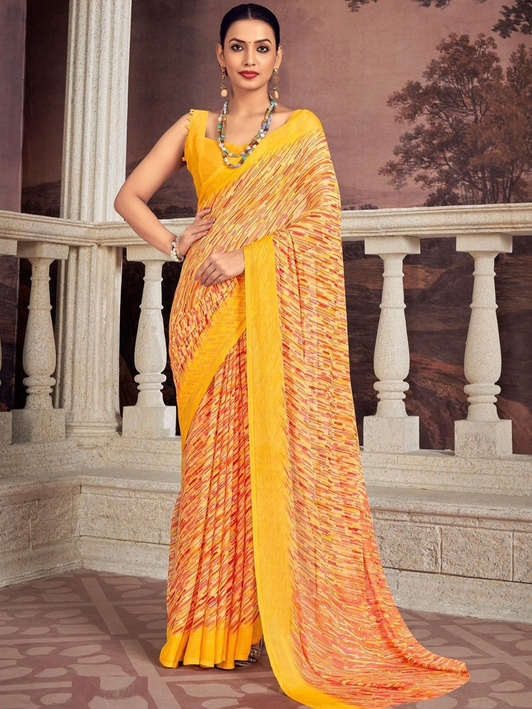 

Reboot Fashions Printed Pure Chiffon Saree, Yellow