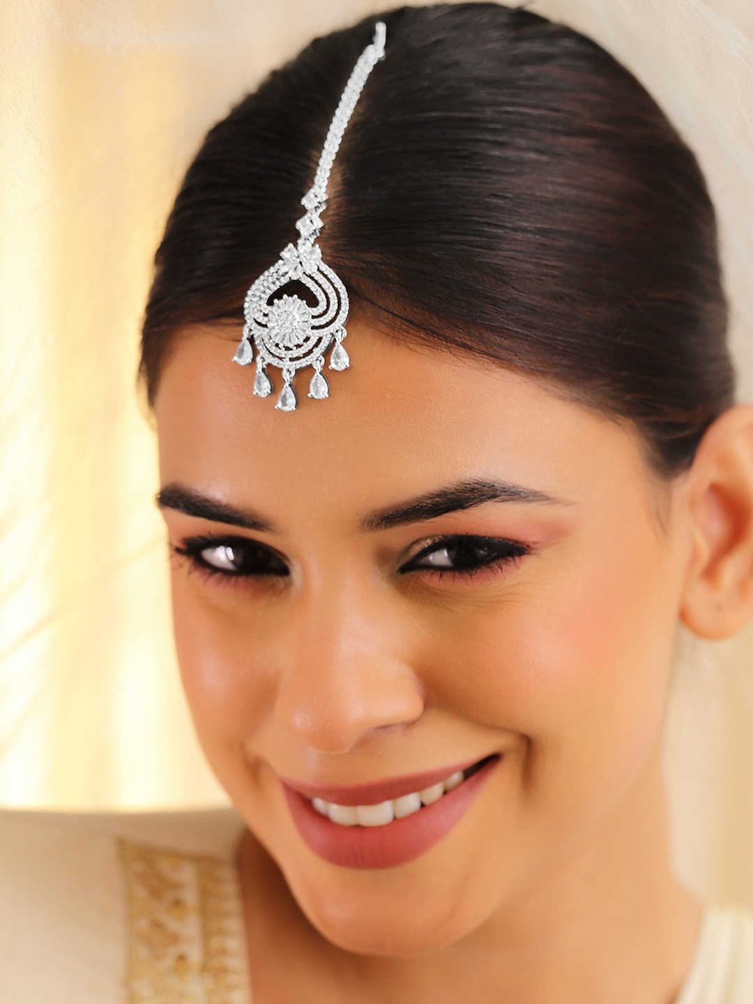 

Rubans Rhodium-Plated Artificial Stones Studded Maang Tikka, Silver