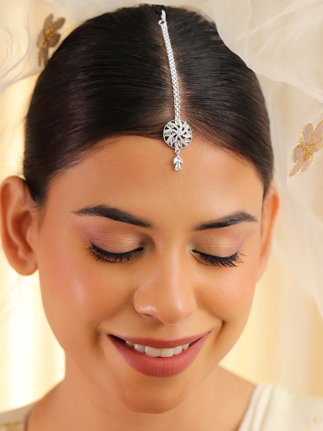 

Rubans Rhodium-Plated Artificial Stones Studded Maang Tikka, Silver
