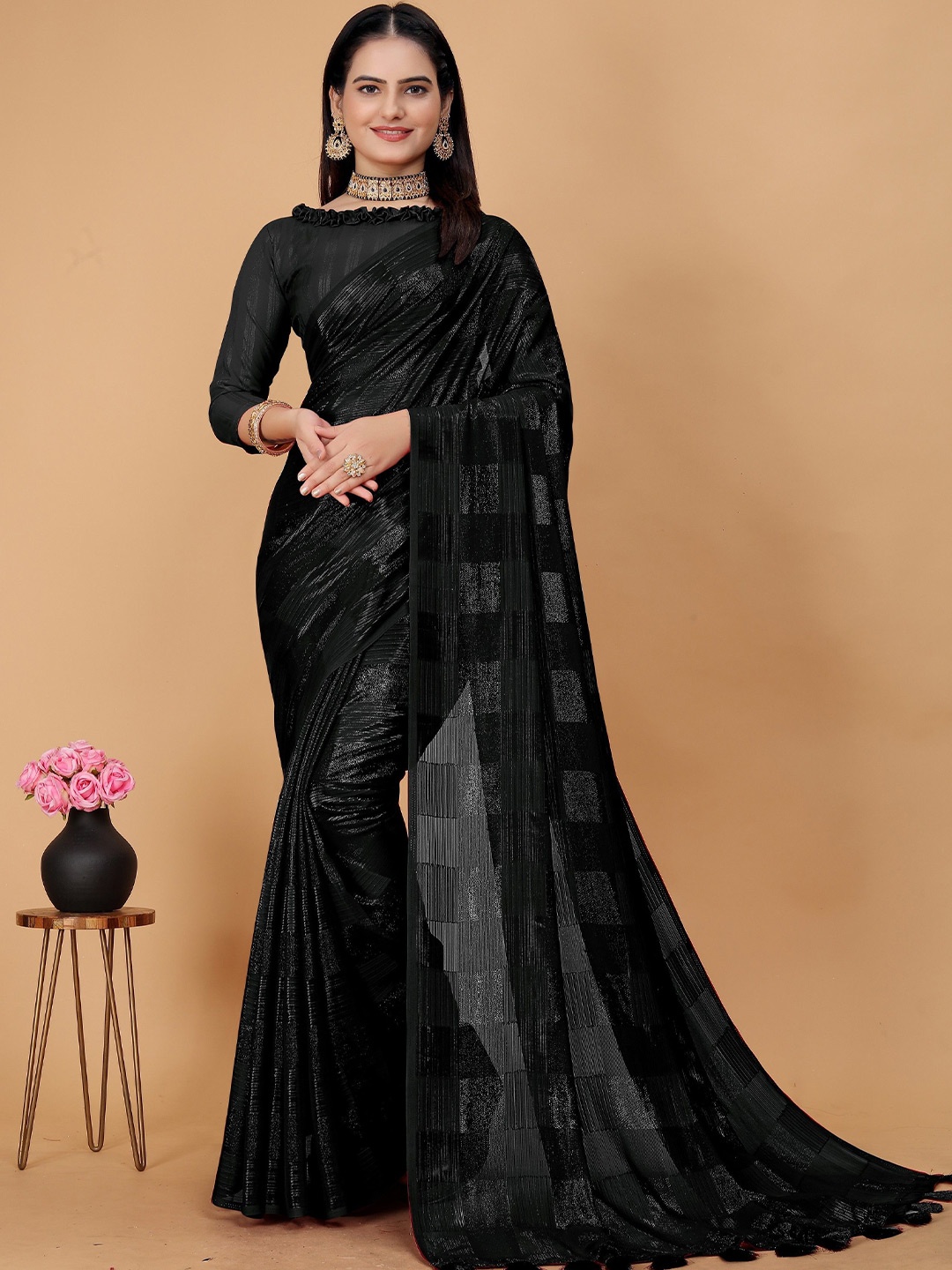 

K 5 Fashion Embroidered Pure Georgette Saree, Black