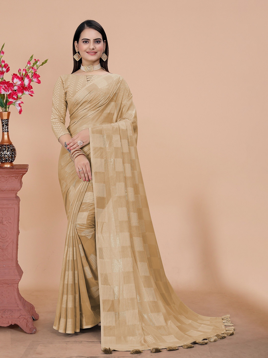 

K 5 Fashion Embellished Embroidered Pure Georgette Saree, Beige