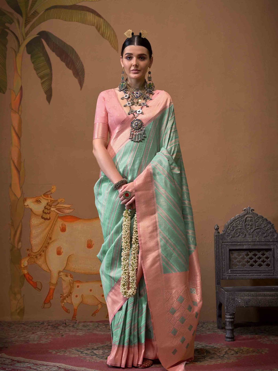 

Mitera Woven Design Zari Saree, Teal