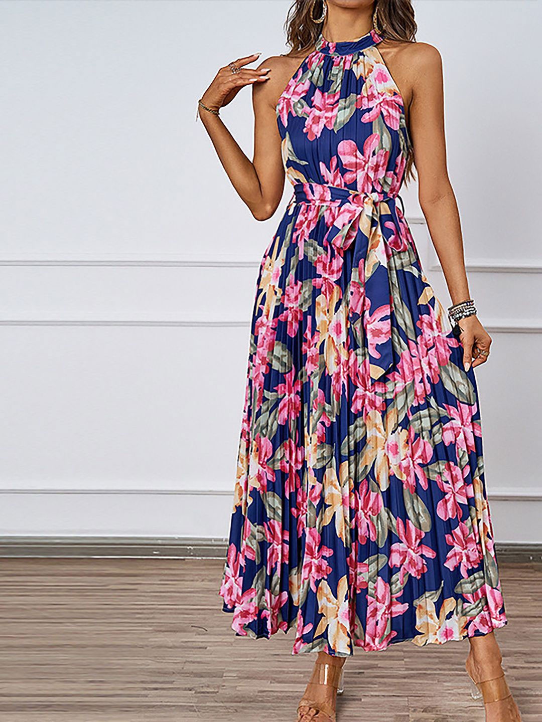 

JC Mode Women Floral Printed Sleeveless Maxi Dress, Blue