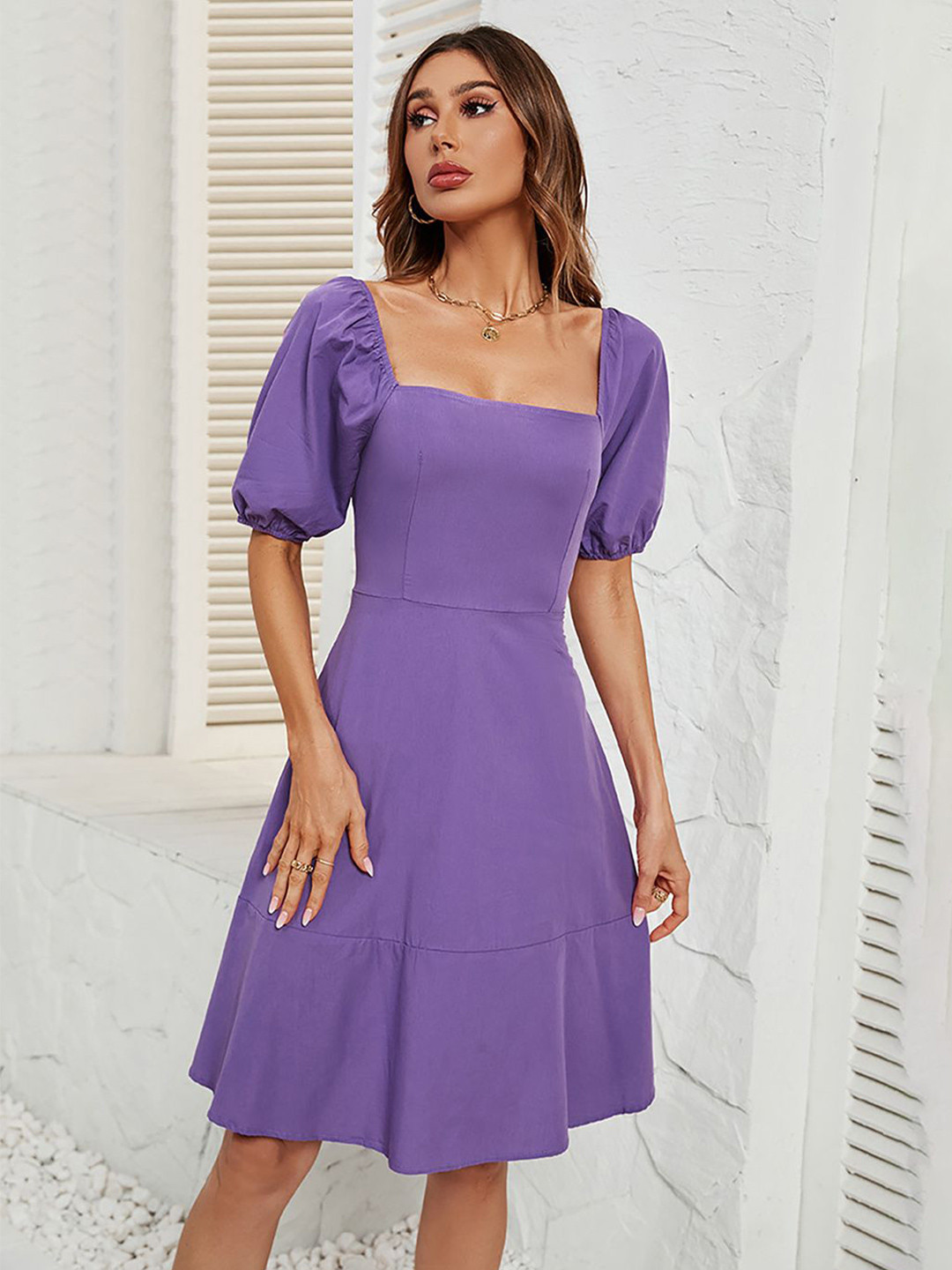 

JC Mode Women Square Neck Fit & Flare Dress, Purple