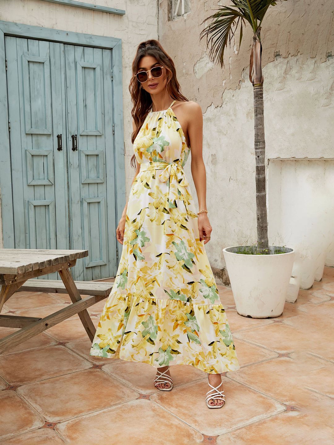 

JC Mode Women Floral Printed Maxi Dress, Yellow
