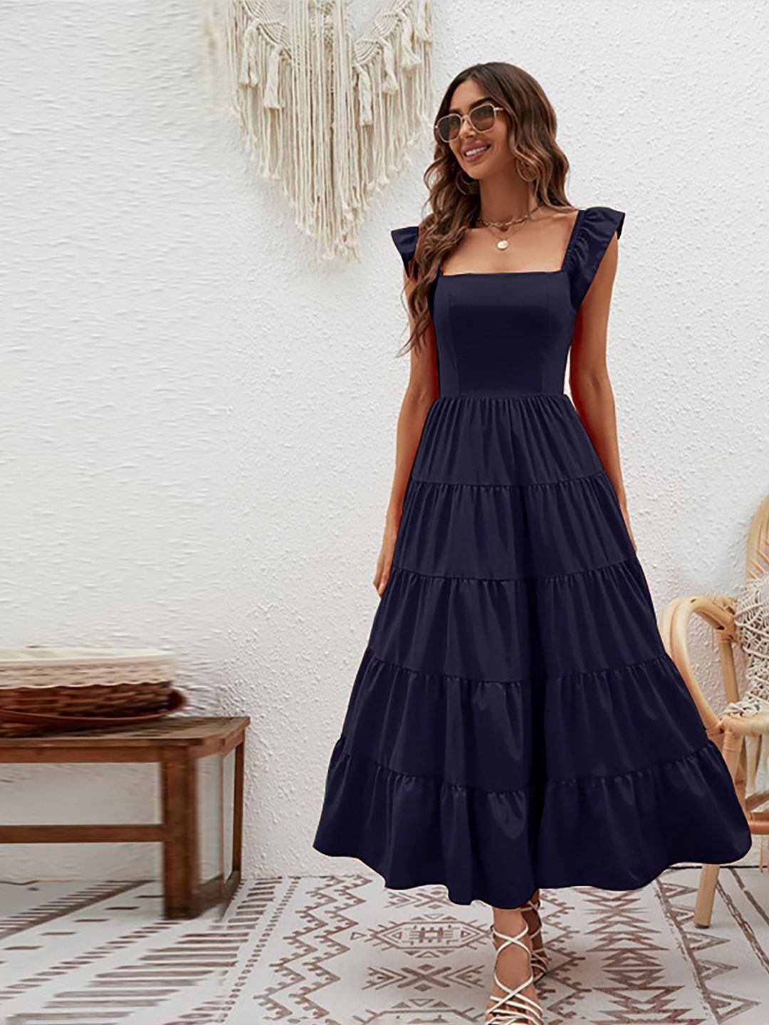 

JC Mode Women Square Neck Maxi Dress, Blue