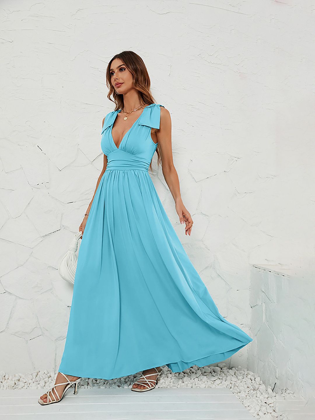 

JC Mode Women V-Neck Sleeveless Maxi Dress, Blue