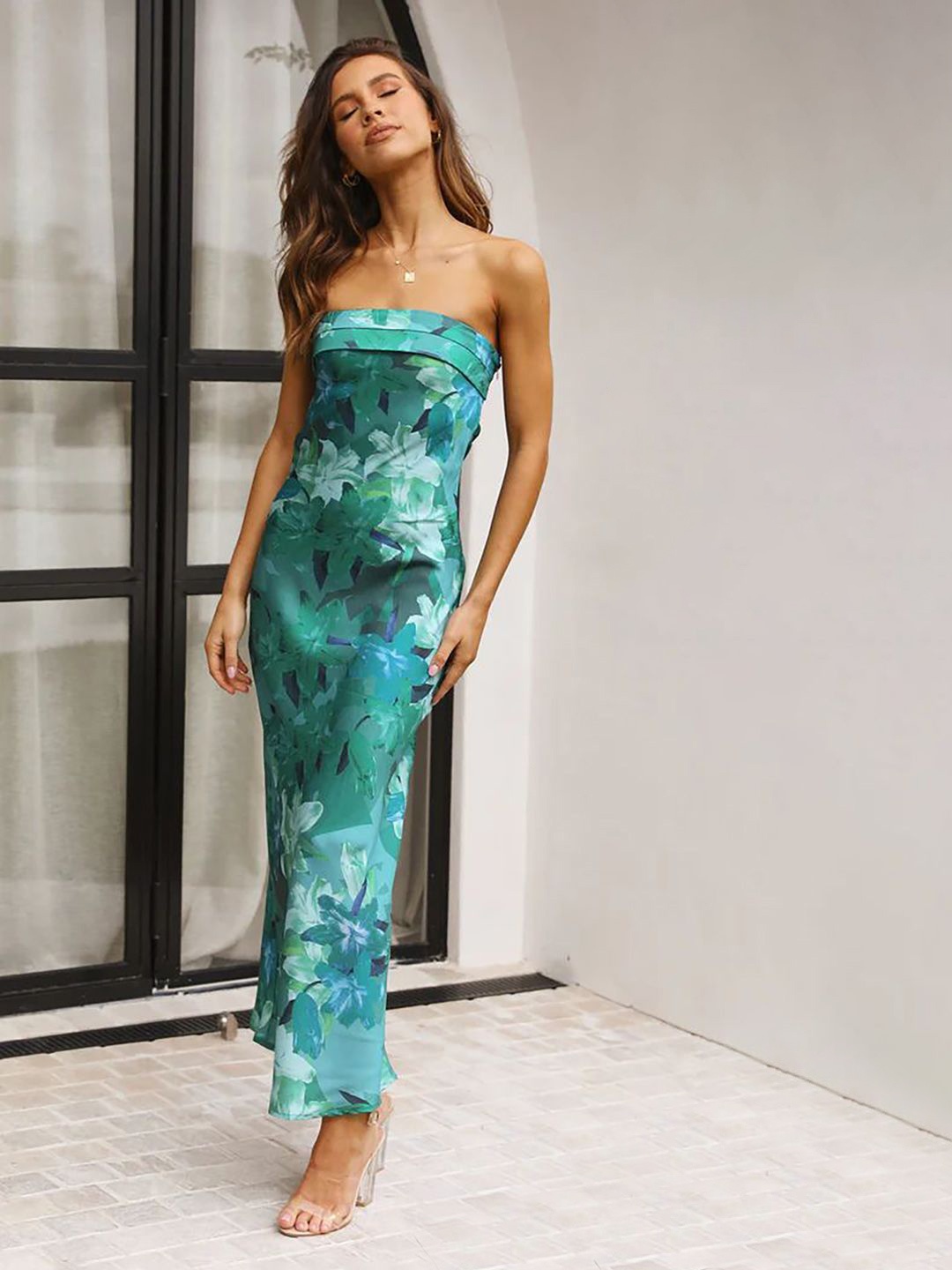 

JC Mode Women Tie and Dye Bandeau Dress, Green