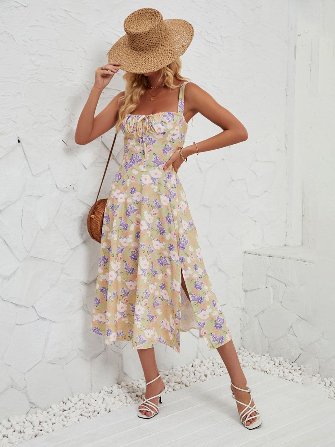 

JC Mode Floral Printed Fit & Flare Midi Dress, Yellow