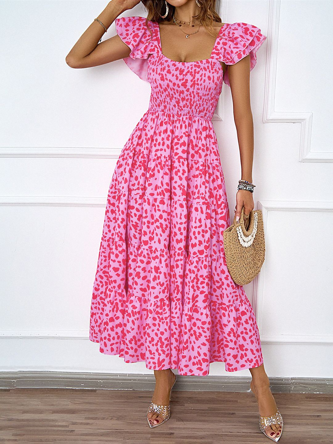 

JC Mode Floral Printed Fit & Flare Midi Dress, Pink