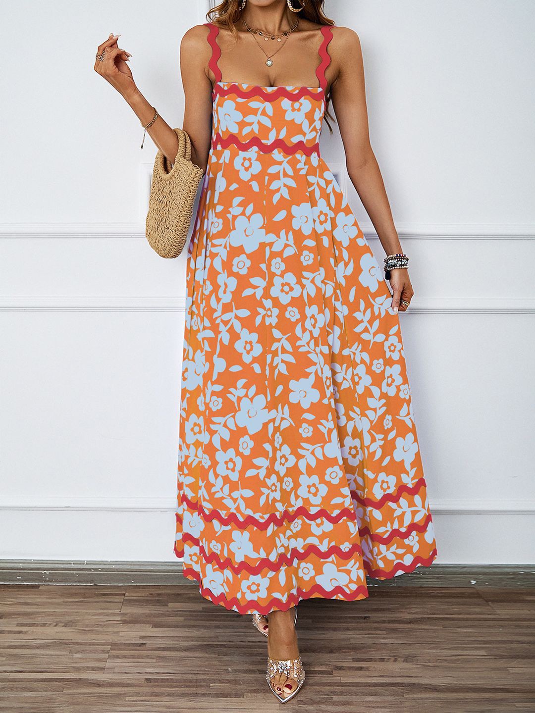 

JC Mode Women Floral Print Maxi Dress, Orange