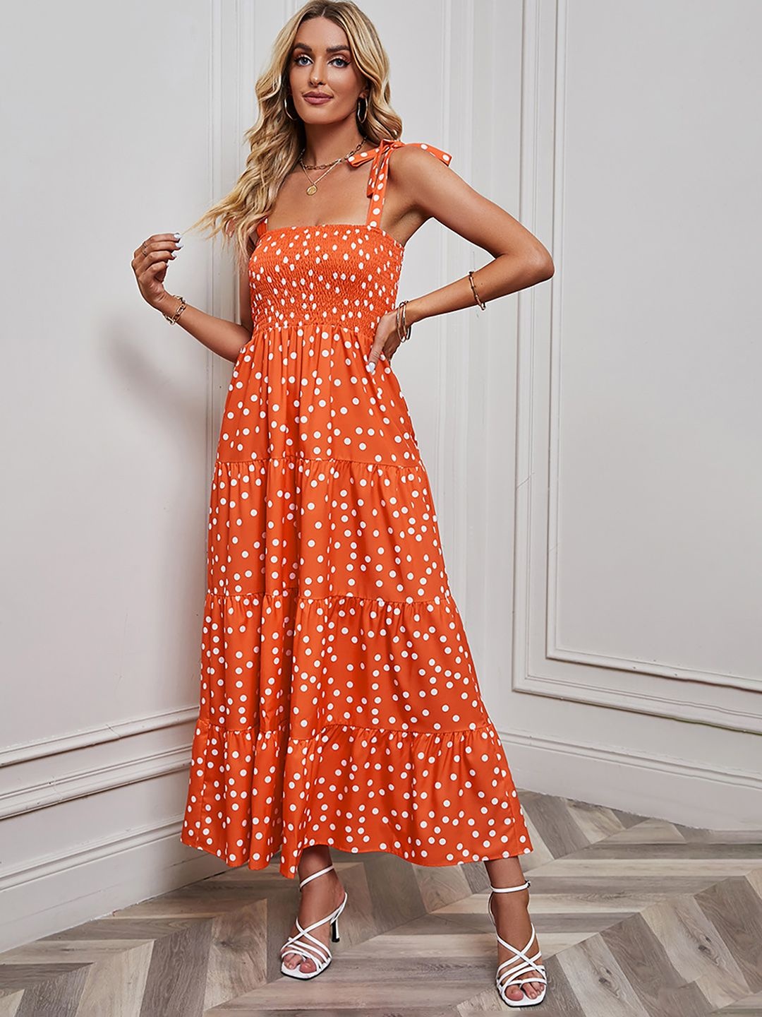 

JC Mode Women Polka Dots Printed Maxi Dress, Orange