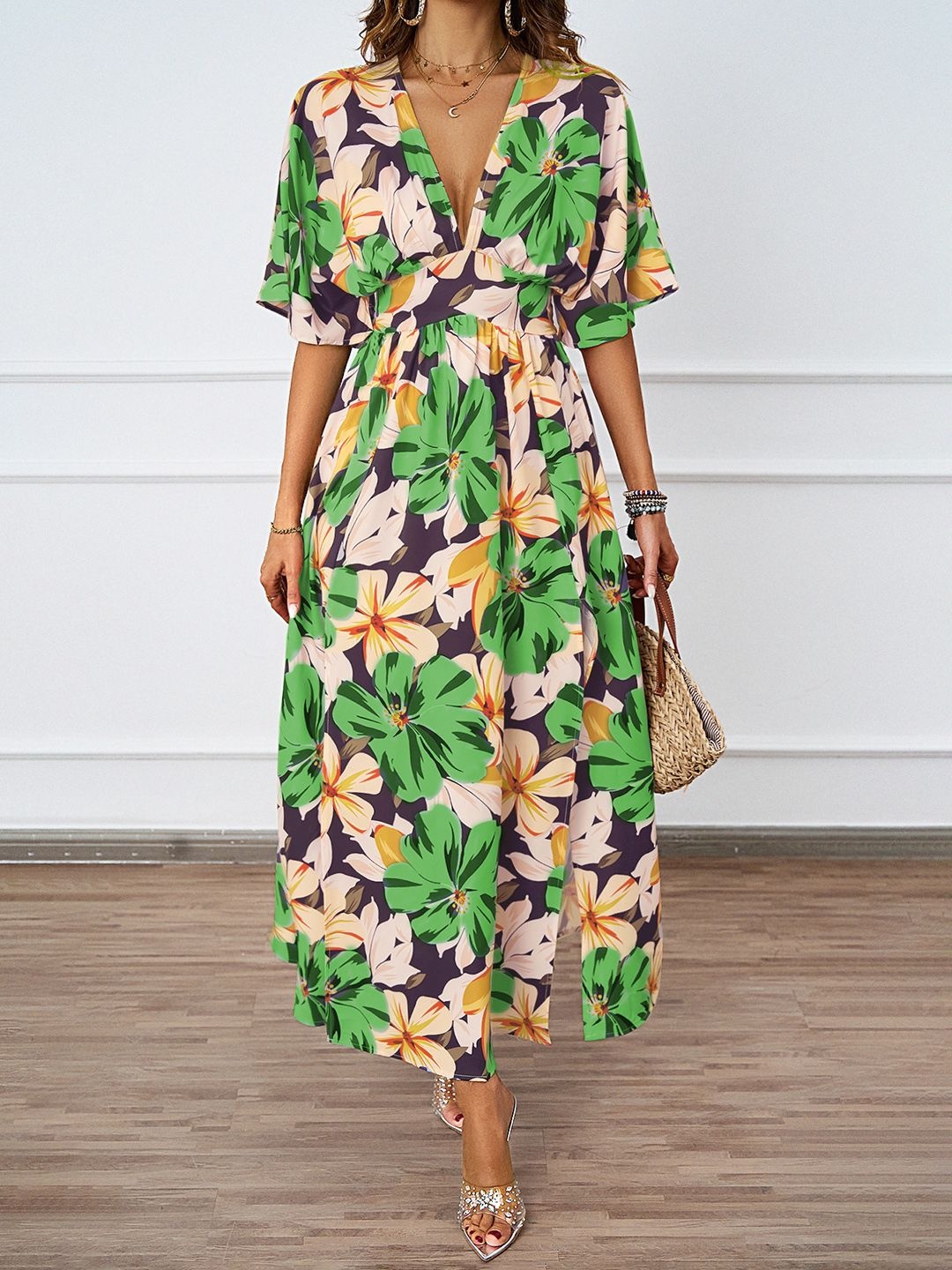 

JC Mode Women Floral Print Fit & Flare Dress, Yellow
