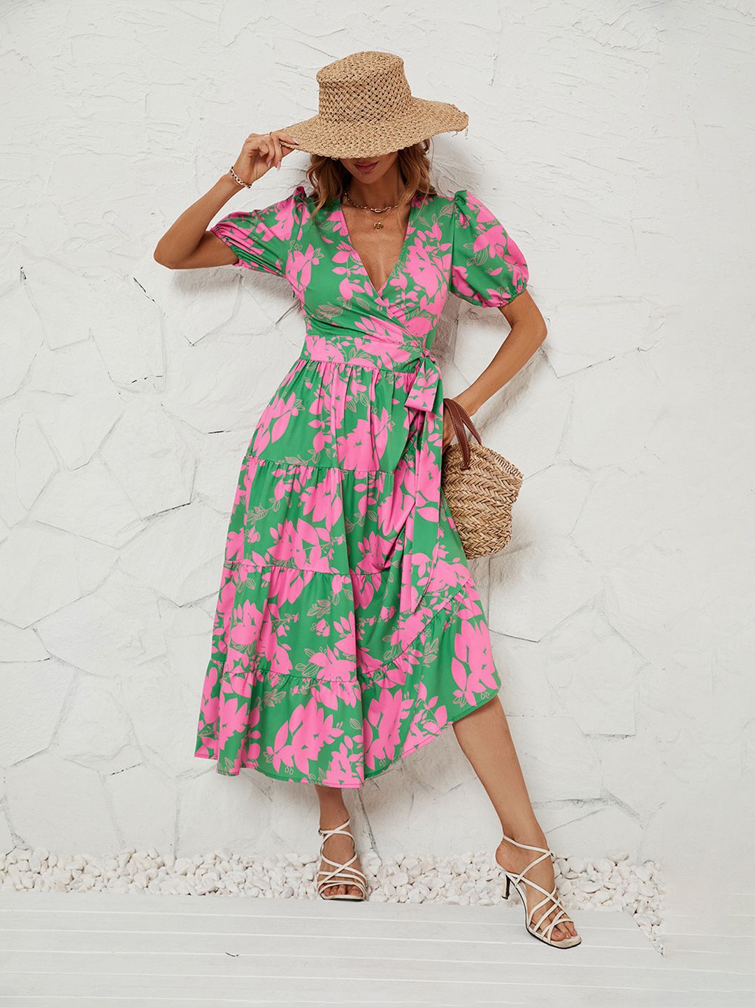 

JC Mode Women Floral Printed Fit & Flare Midi Dress, Green
