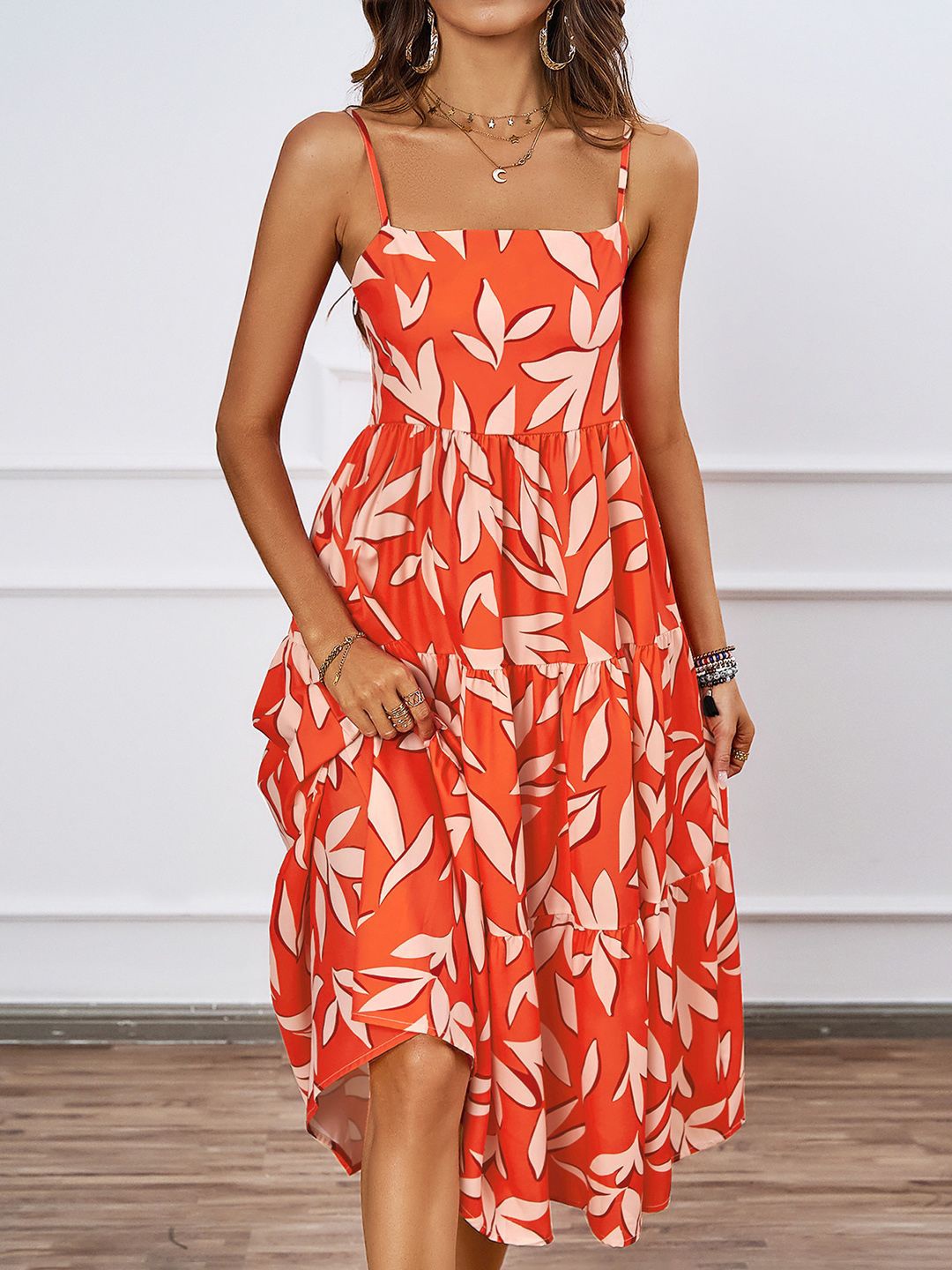 

JC Mode Women Floral Printed Fit & Flare Midi Dress, Orange
