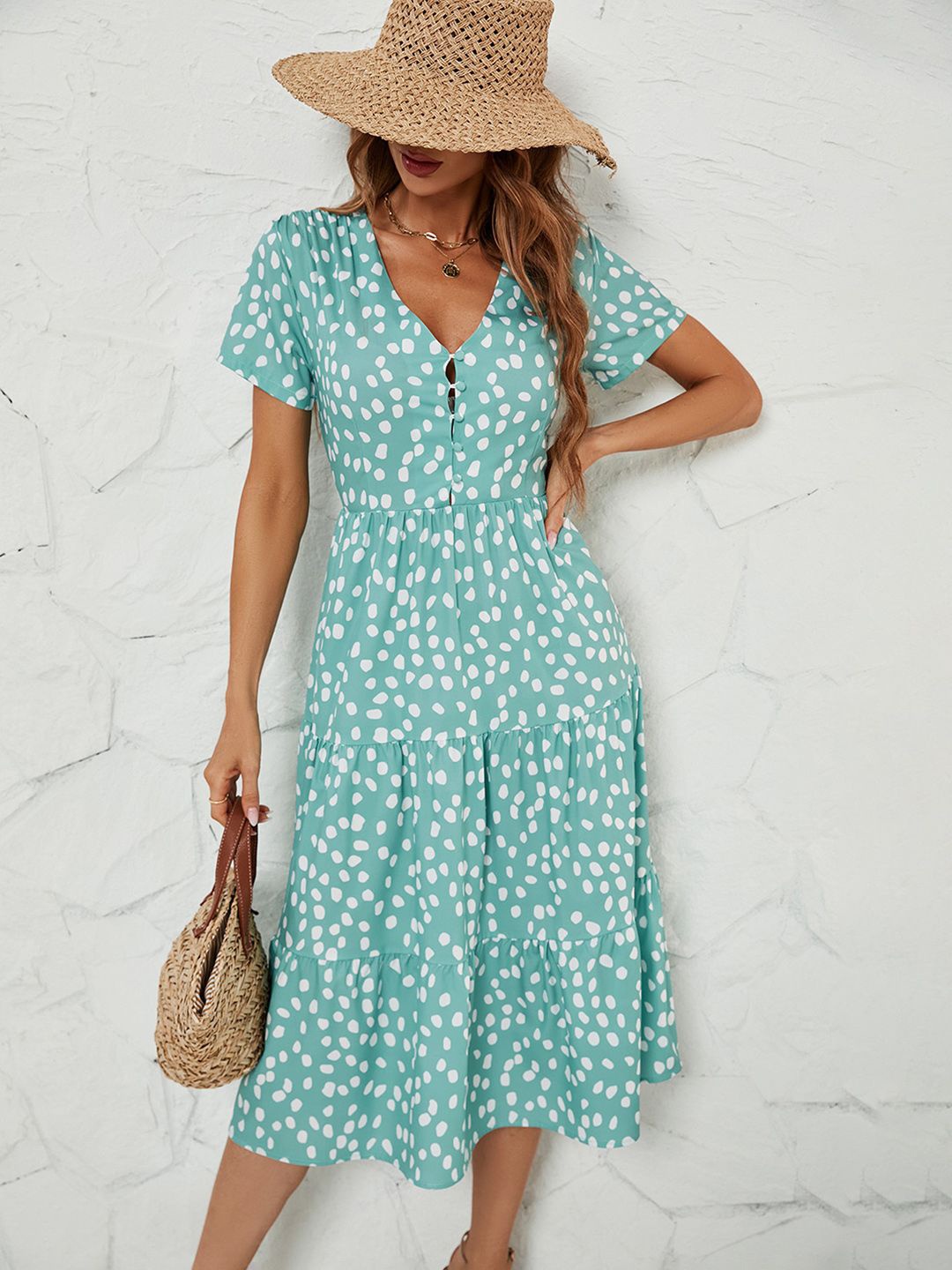 

JC Mode Floral Printed Fit and Flare Midi Dress, Blue