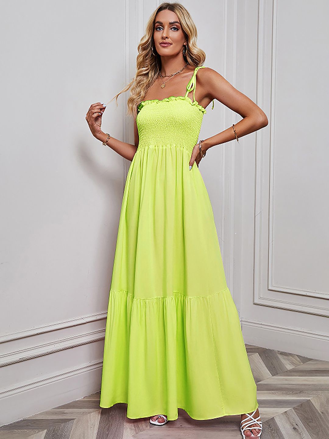 

JC Mode Smocked Detail Maxi Dress, Fluorescent green