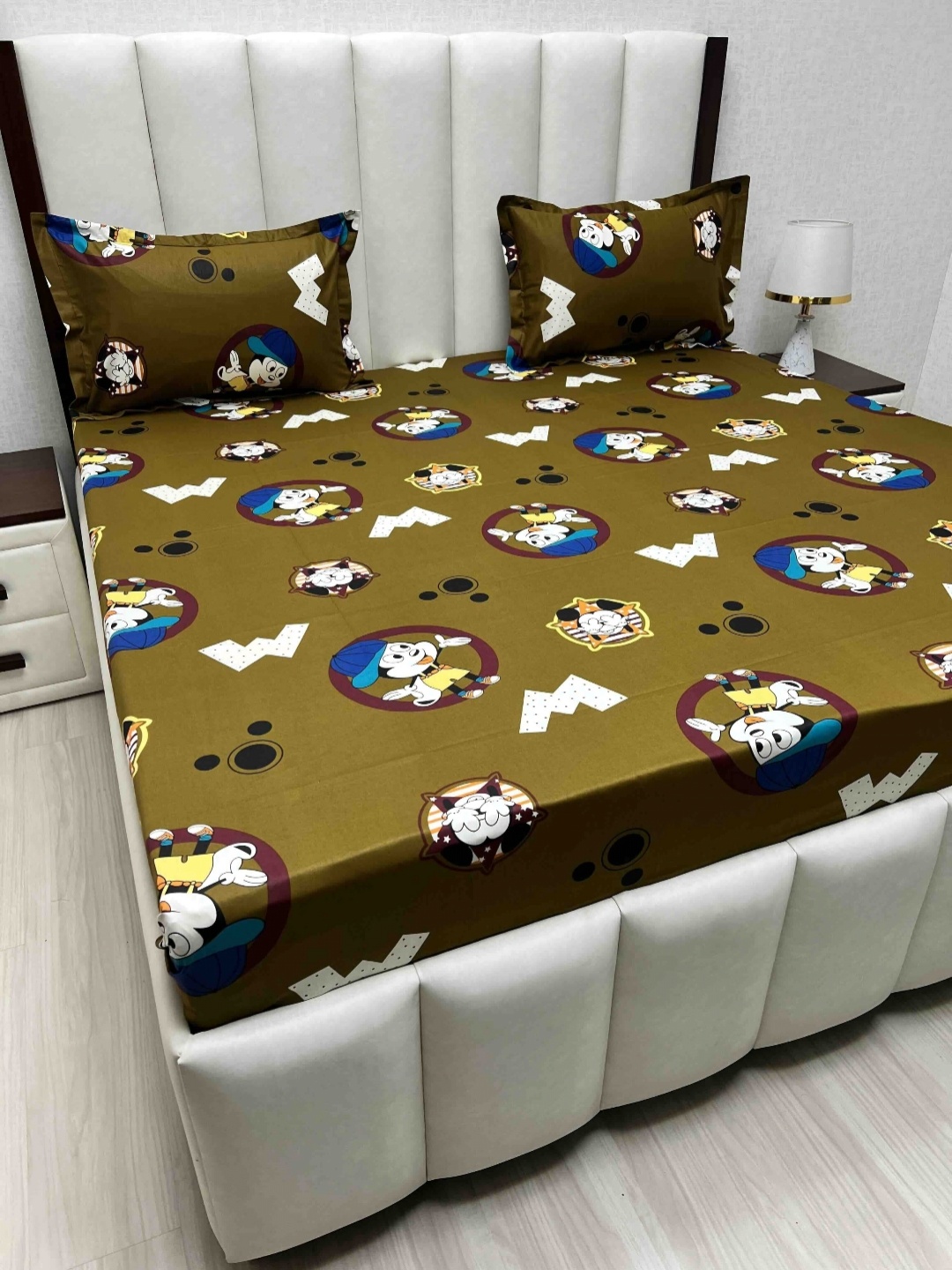 

Pure Decor Passion Fur Brown Cartoon Characters Cotton 260 TC Bedsheet Set-2.28mx2.54m