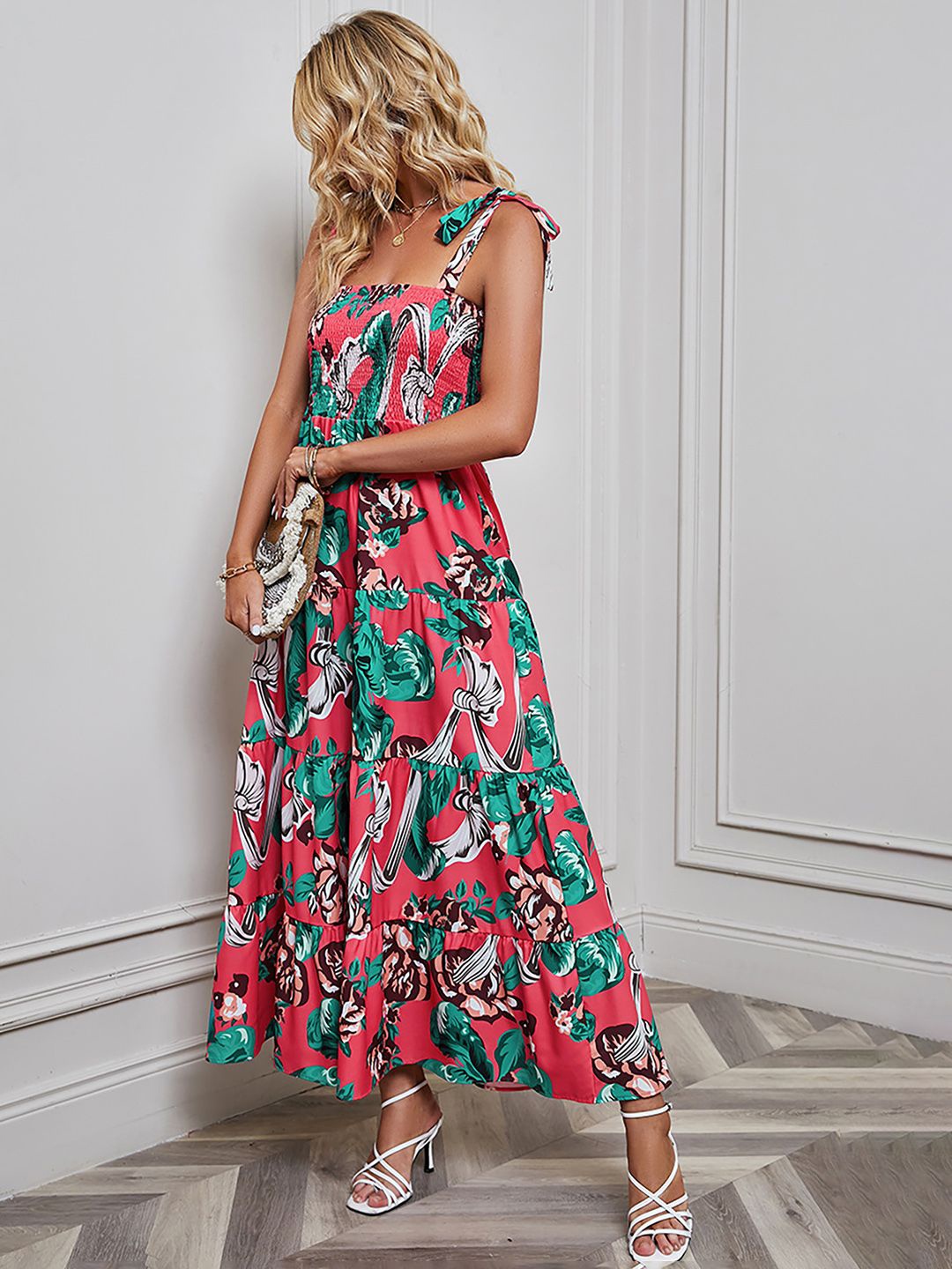 

JC Mode Women Floral Printed Maxi Dress, Red