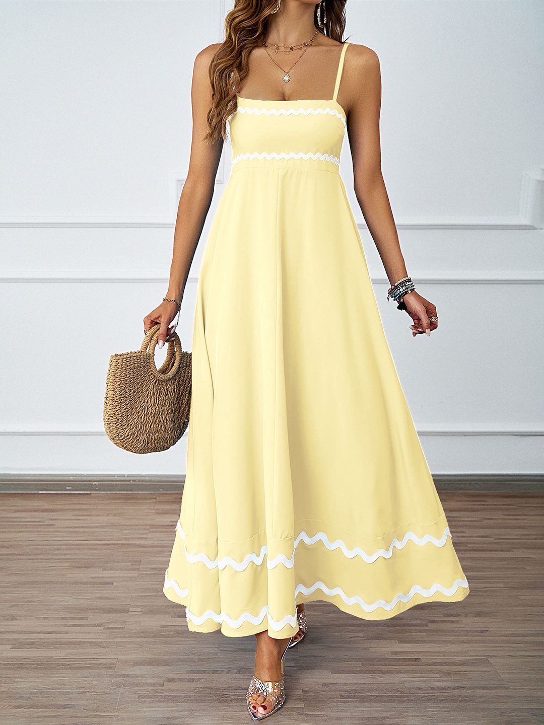 

JC Mode Women Shoulder Straps Sleeveless Maxi Dress, Yellow