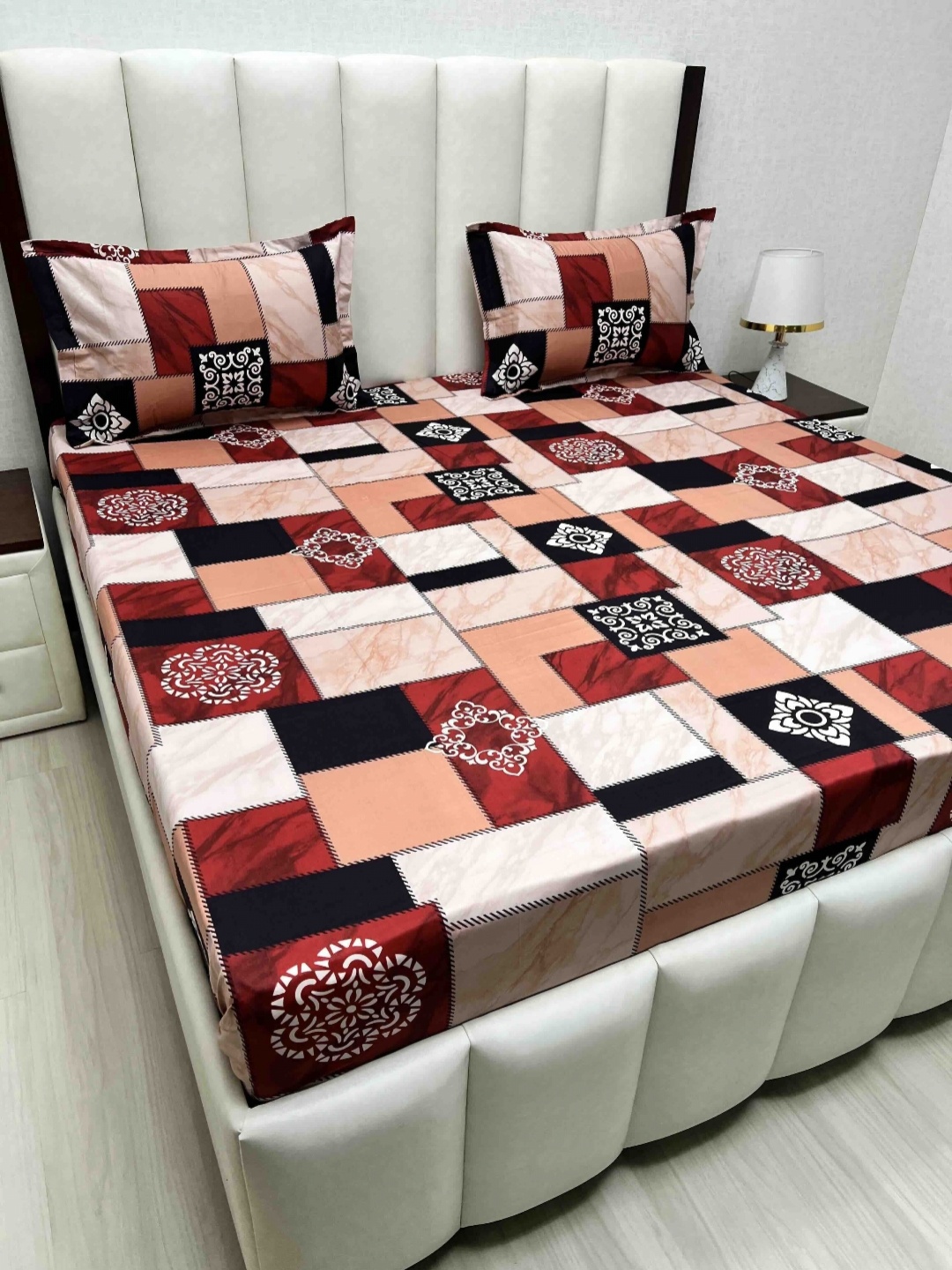 

Pure Decor Passion Fur Red & Black Ethnic Cotton 260 TC Queen Bedsheet Set-2.28mx2.54m