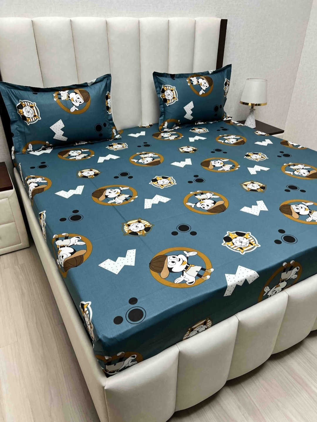

Pure Decor Passion Fur Blue Cartoon Characters Cotton 260 TC Bedsheet Set-2.28mx2.54m