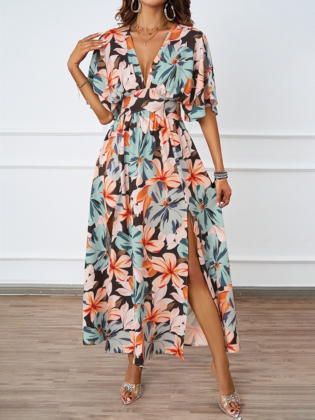 

JC Mode Women Floral Printed Maxi Dress, Orange