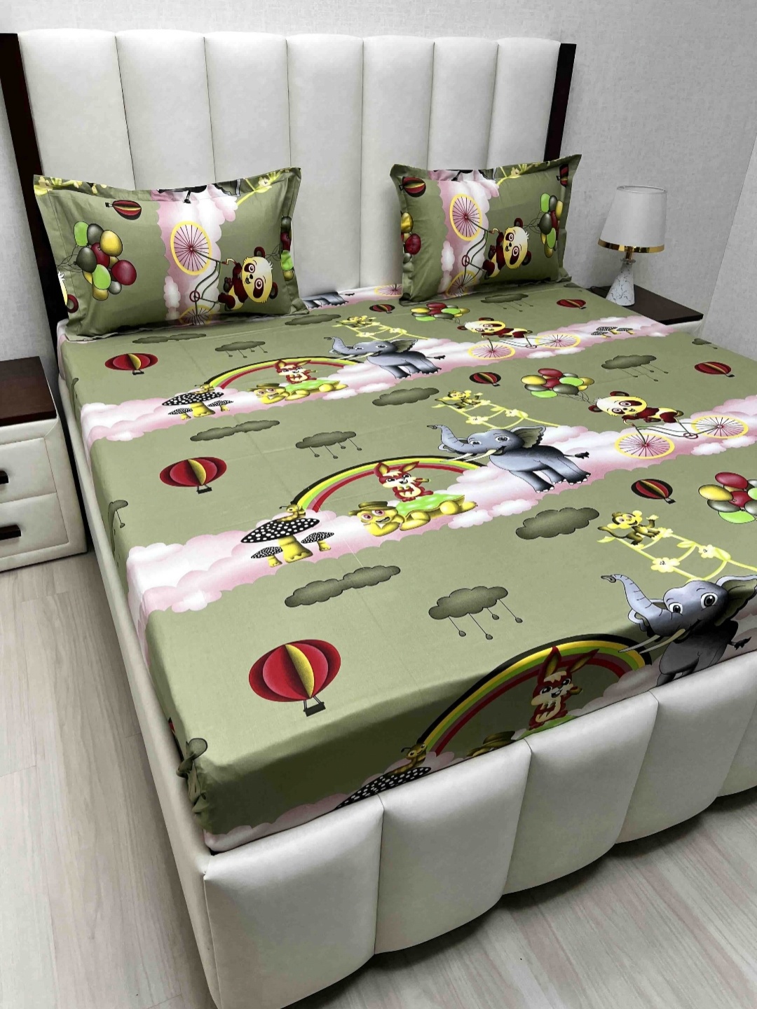 

Pure Decor Passion Fur Green Cartoon Characters Cotton 260 TC Bedsheet Set-2.28mx2.54m