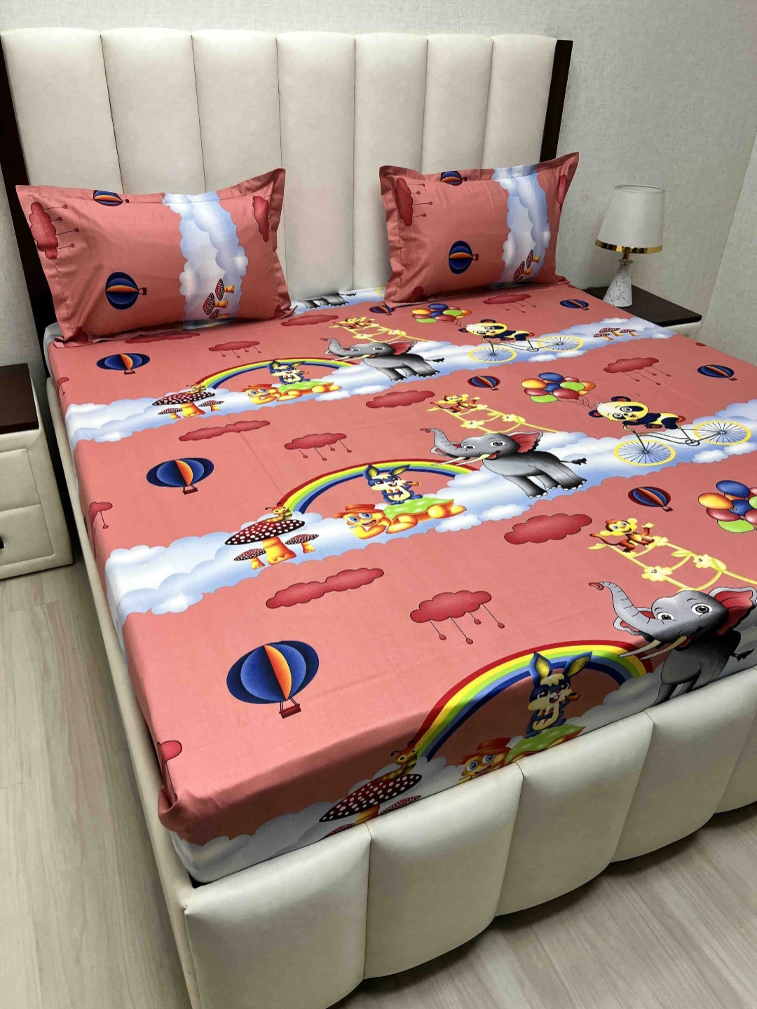 

Pure Decor Passion Fur Pink Cartoon Characters Cotton 260 TC Bedsheet Set-2.28mx2.54m