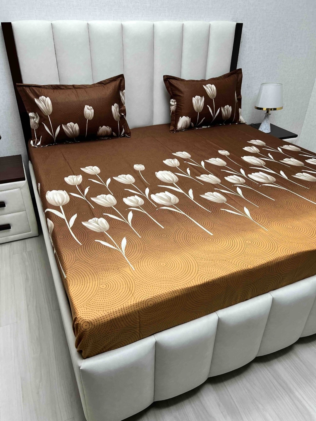 

Pure Decor Passion Fur Brown & Grey Floral Cotton 250 TC Queen Bedsheet Set-2.28mx2.54m
