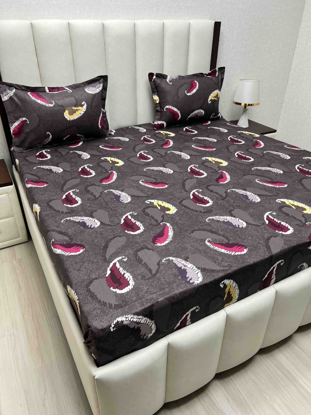 Pure Decor Passion Fur Purple & Red Ethnic Cotton 250 TC Queen Bedsheet Set-2.28mx2.54m