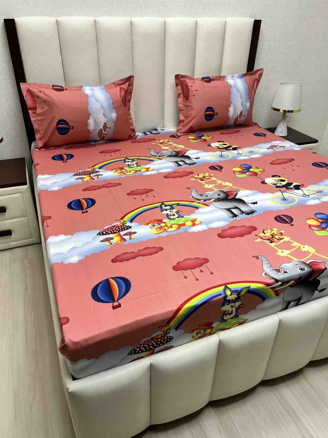 

Pure Decor Passion Fur Pink Cartoon Characters Cotton 250TC Queen Bedsheet Set-2.28mx2.54m