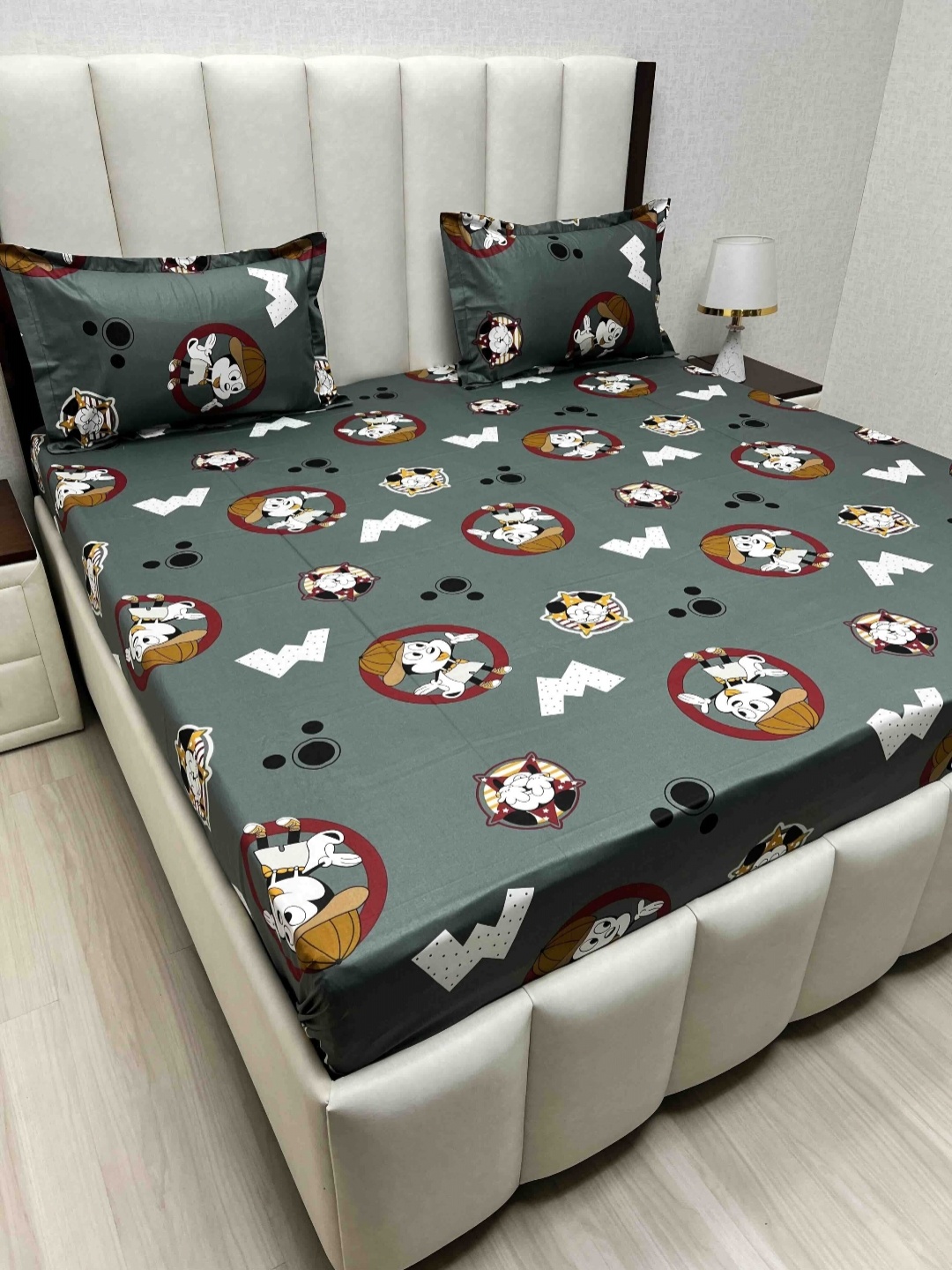 Pure Decor Passion Fur Green Cartoon Characters Cotton 250 TC Bedsheet Set-2.28mx2.54m