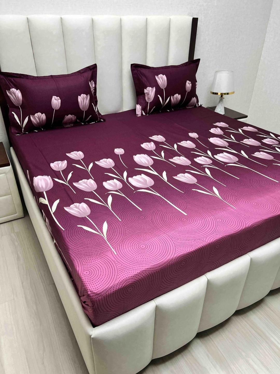 

Pure Decor Passion Fur Purple & White Floral Cotton 250 TC Queen Bedsheet Set-2.28mx2.54m