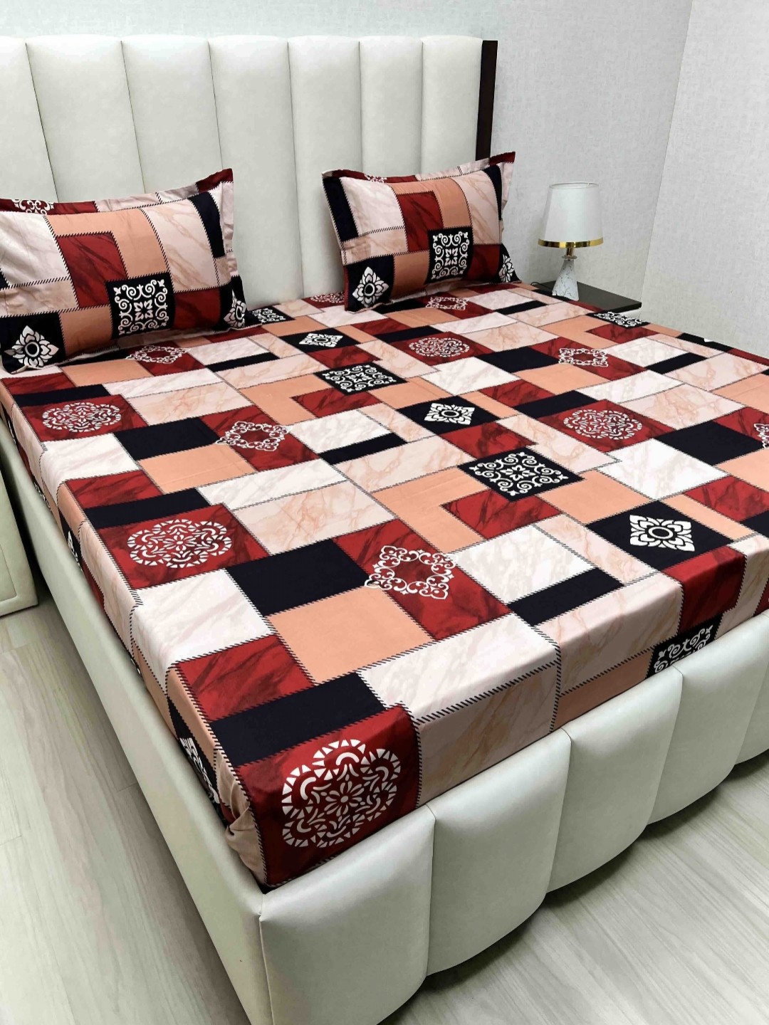 

Pure Decor Passion Fur Black & Maroon Ethnic Cotton 240 TC Queen Bedsheet Set-2.28mx2.54m