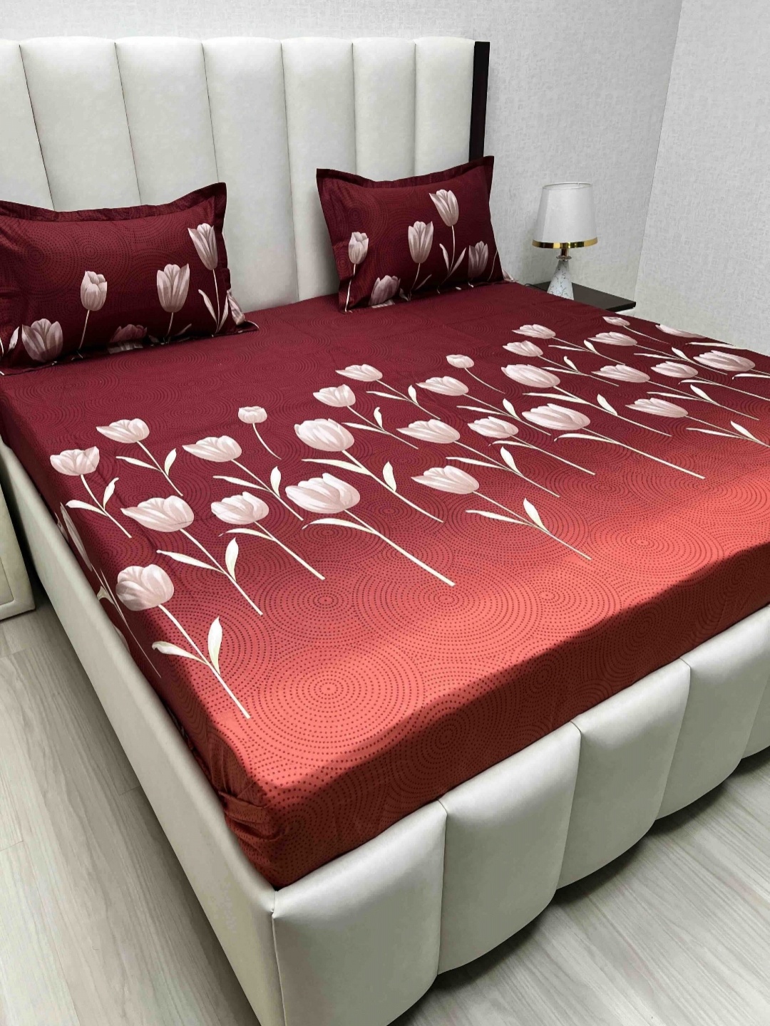 

Pure Decor Passion Fur Maroon & Grey Floral Cotton 240 TC Queen Bedsheet Set-2.28mx2.54m