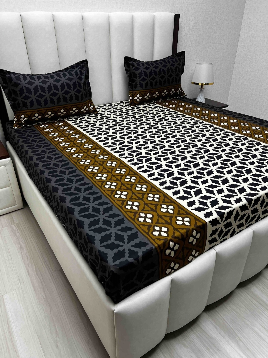 

Pure Decor Passion Fur Brown & White Geometric 240TC Cotton Queen Bedsheet Set-2.28mx2.54m
