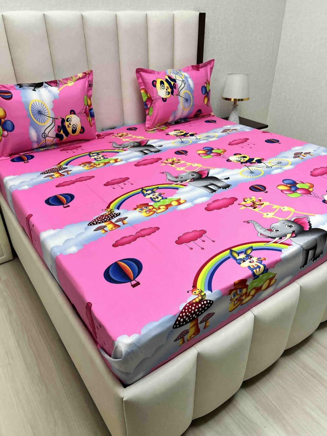 

Pure Decor Passion Fur Pink Cartoon Characters Cotton 240TC Queen Bedsheet Set-2.28mx2.54m