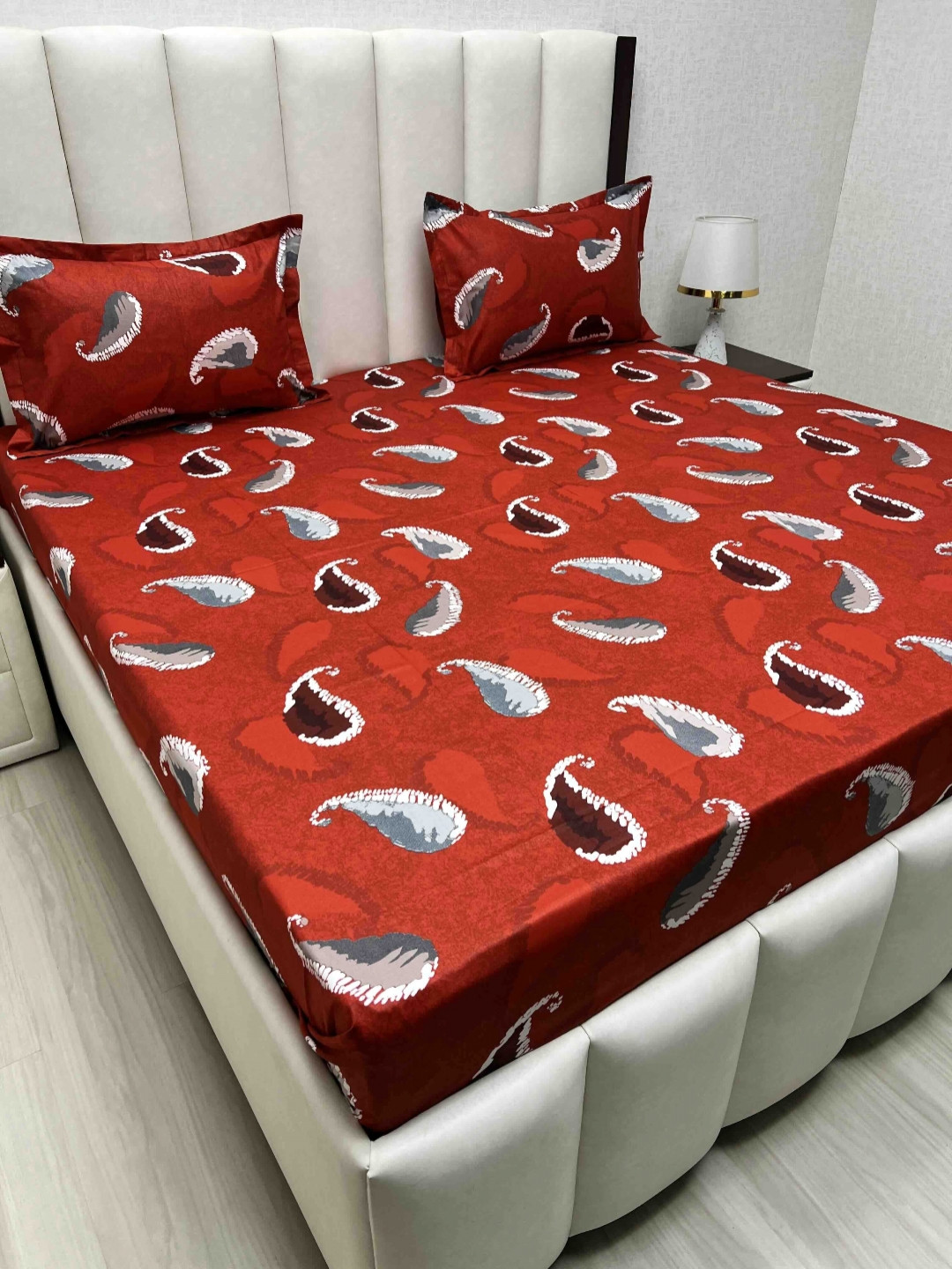 

Pure Decor Passion Fur Red & White Ethnic Cotton 240 TC Queen Bedsheet Set-2.28mx2.54m