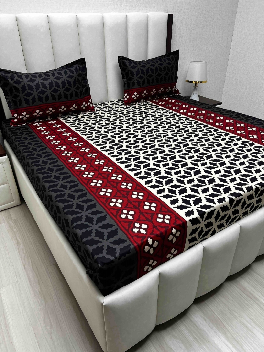 

Pure Decor Red & White Queen Bedsheet with 2 Pillow Covers