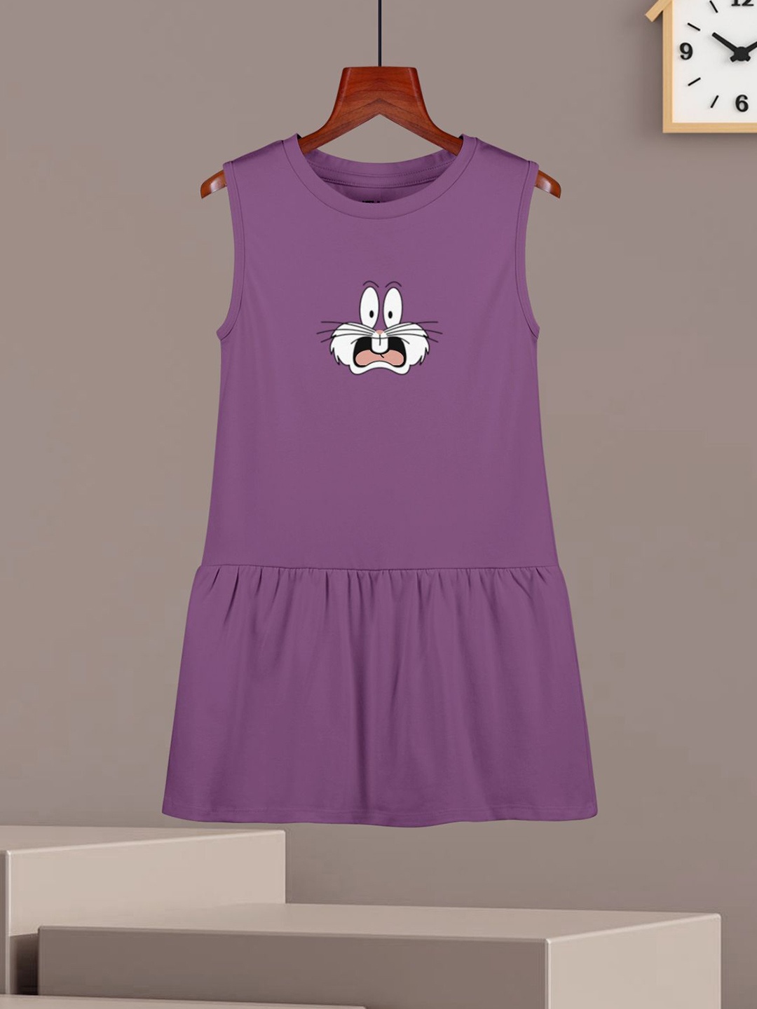 

HELLCAT Girls Cotton Printed A-Line Dress, Purple