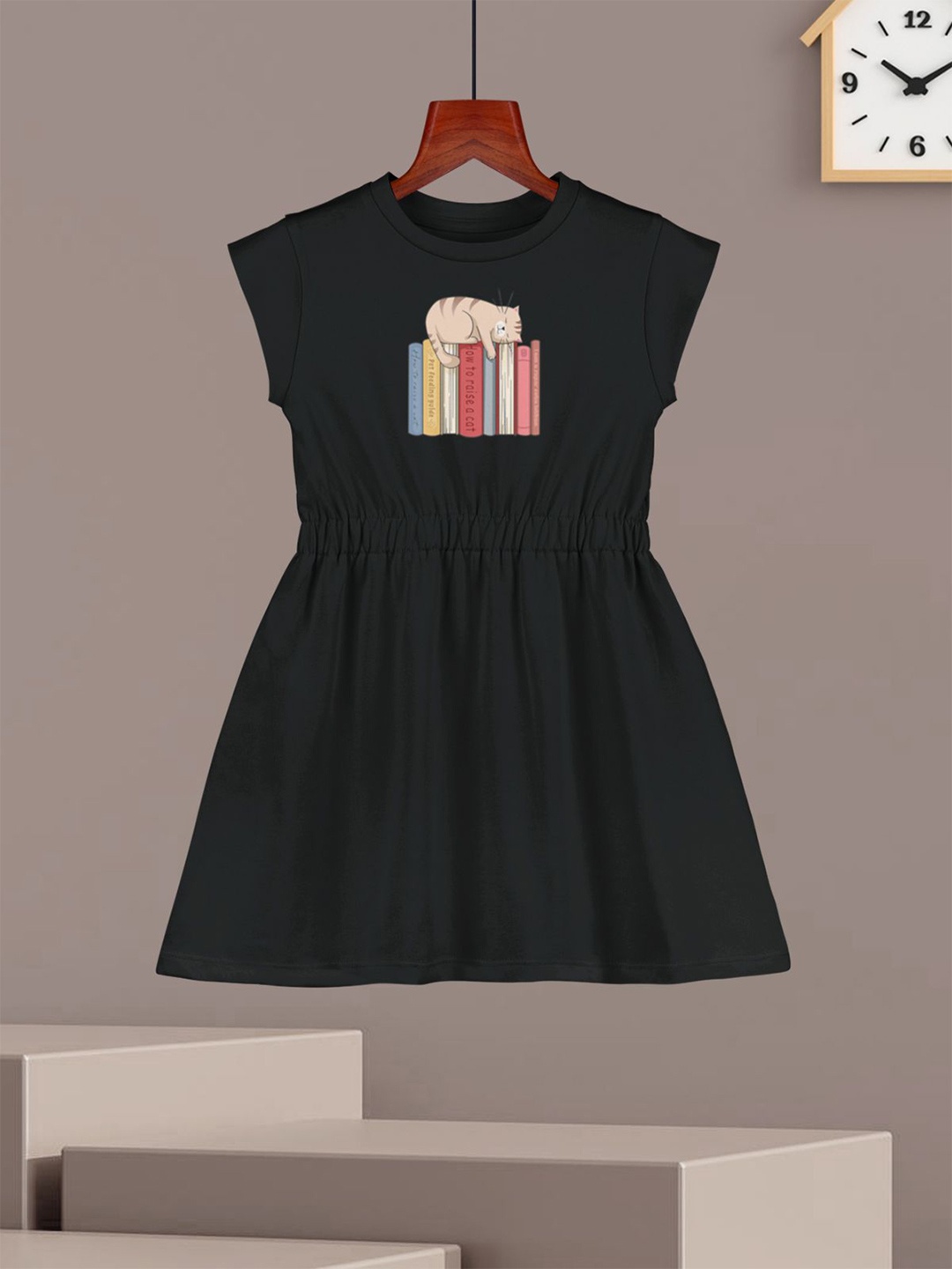 

HELLCAT Girls Graphic Printed Cotton Fit & Flare Dress, Black