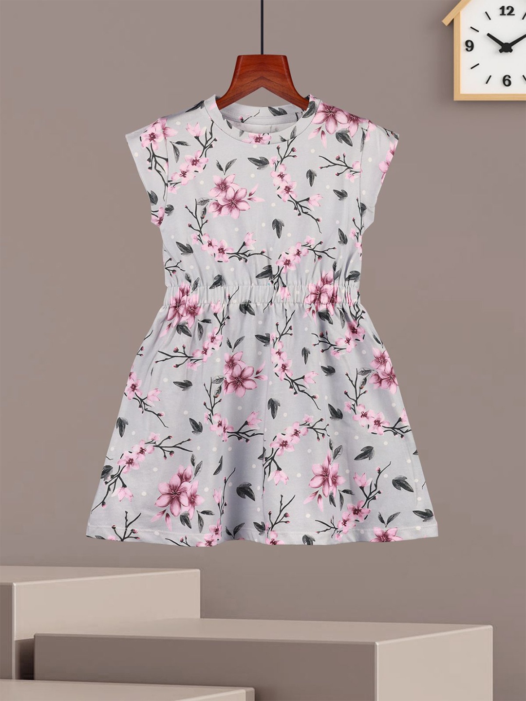 

HELLCAT Girls Printed Cotton A-Line Dress, Grey