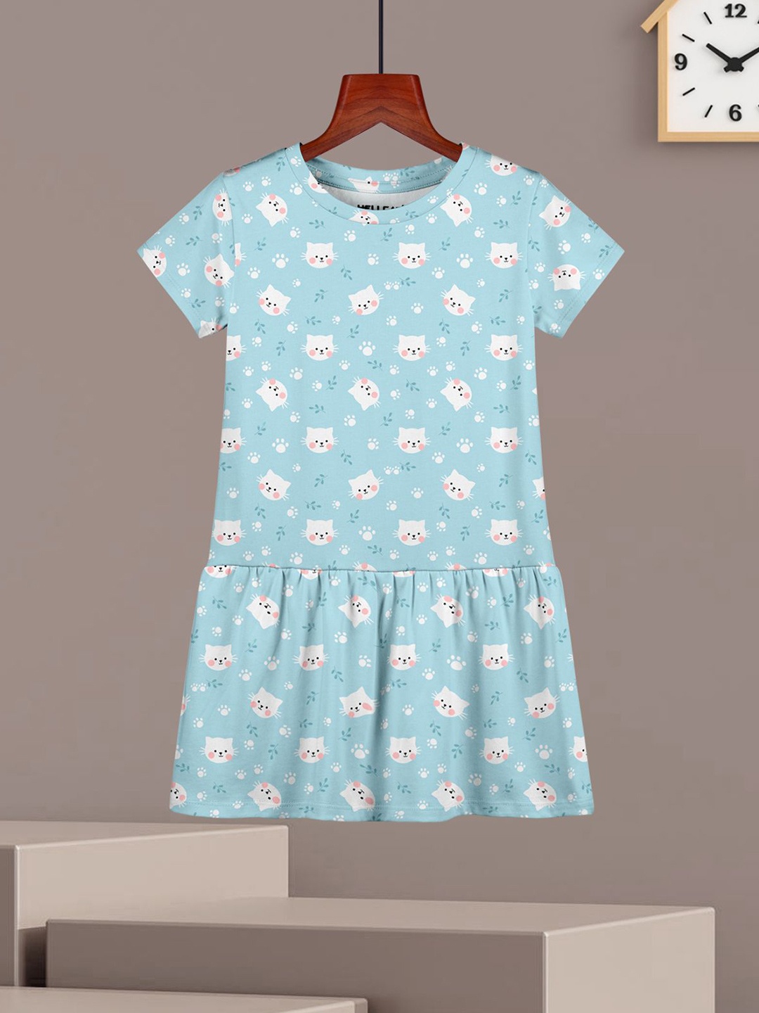 

HELLCAT Girls Graphic Printed A-Line Cotton, Blue
