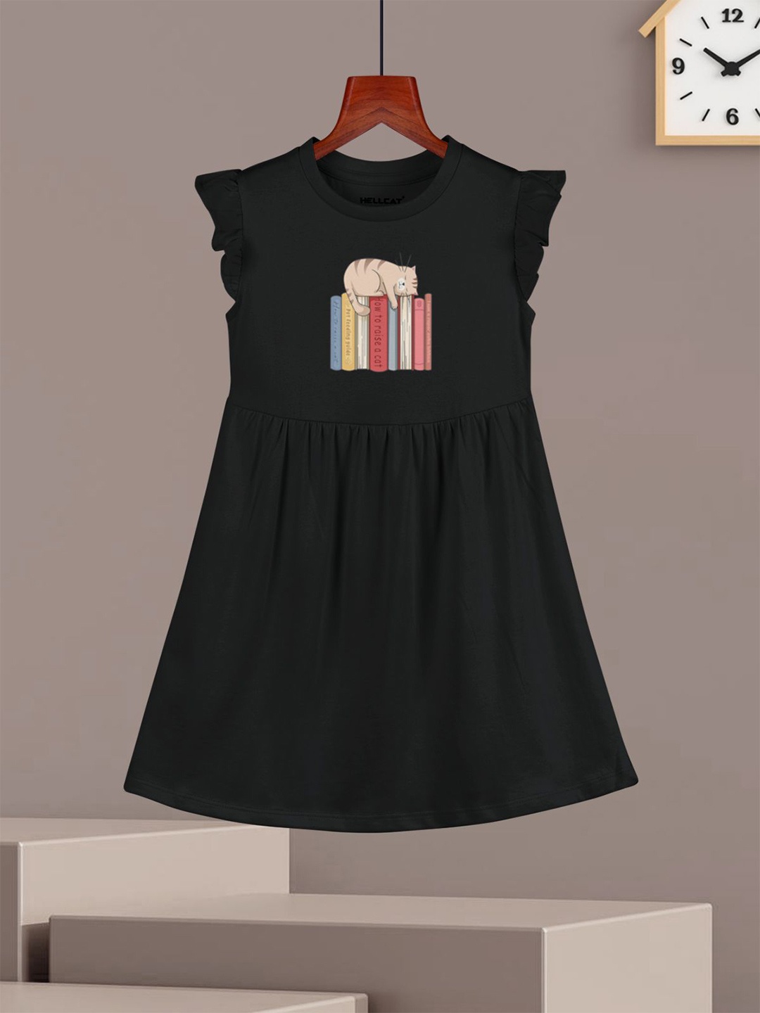 

HELLCAT Girls Printed A-Line Dress, Black