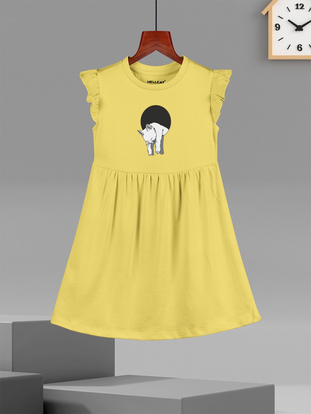 

HELLCAT Girls Cotton Fit and Flare Dress, Yellow