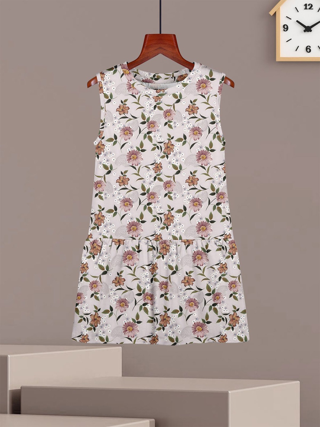 

HELLCAT Girls Floral Print Drop Waist Dress, White