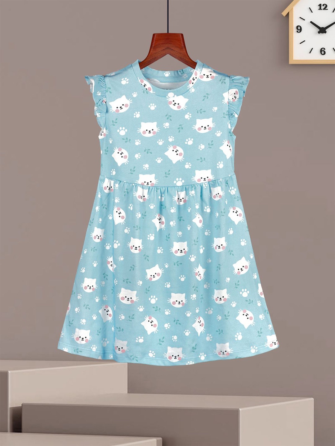 

HELLCAT Girls Printed A-Line Cotton Dress, Blue