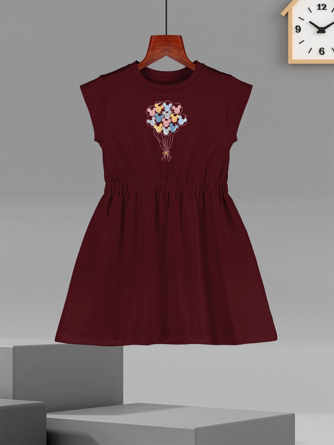 

HELLCAT Girls Printed Cotton A-Line Dress, Burgundy