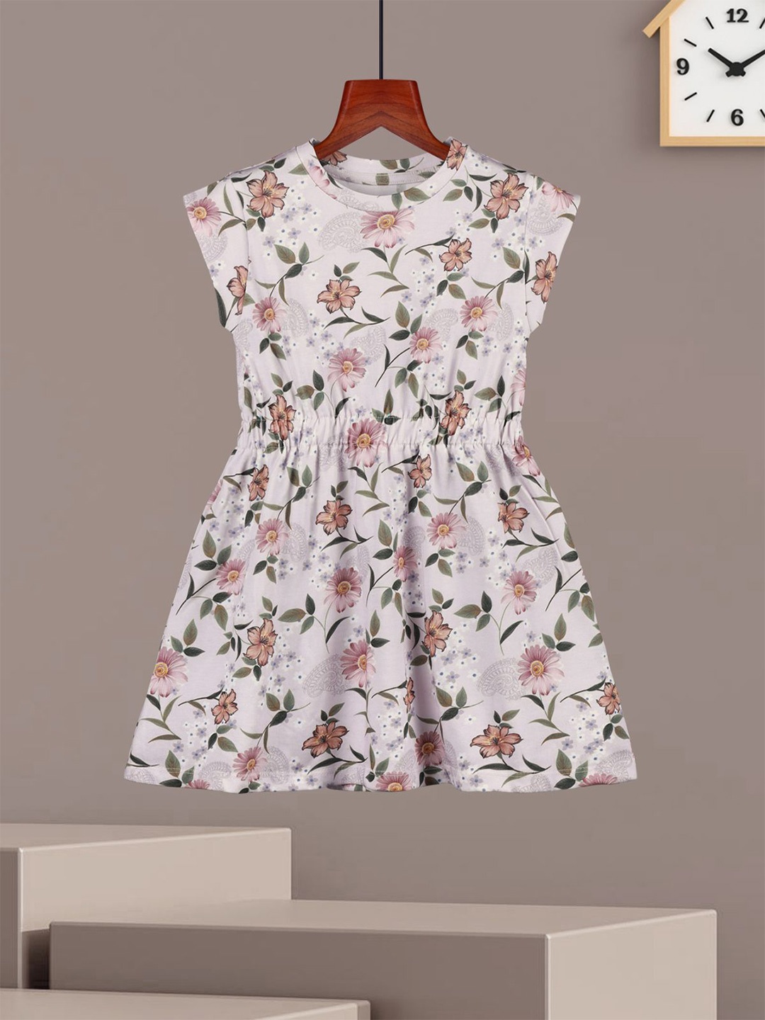 

HELLCAT Girls Floral Printed A-Line Cotton Dress, Lavender